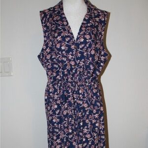 Croft & Barrow Womens XL Navy Blue Floral Button Front Sleeveless Maxi Dress